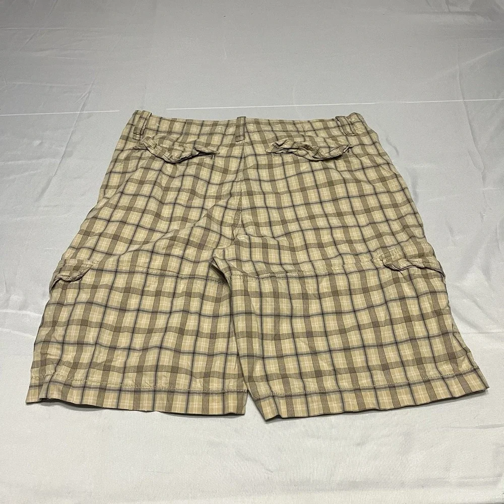 Y2K Aeropostale Plaid Cargo Shorts Mens Size 36 Beige Baggy Skater Preppy Surf
